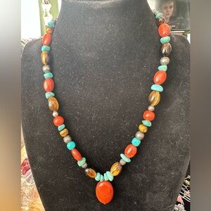 CAROLYN POLLACK RELIOS-Sterling SW Turquoise Tiger's Eye Red Jasper Necklace